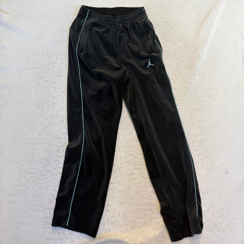 Jordan Velour Track Pants Mens Small Black Blue Piping Jumpman Logo